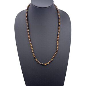 Tiger Eye Ball Beaded Stretch Necklace Adjustable 24 Inches